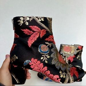 Zara Floral Embroidered Satin Jacquard Ankle Boots